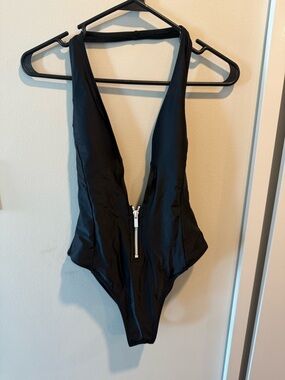 Nasty Gal Black Plunge One Piece Swimsuit